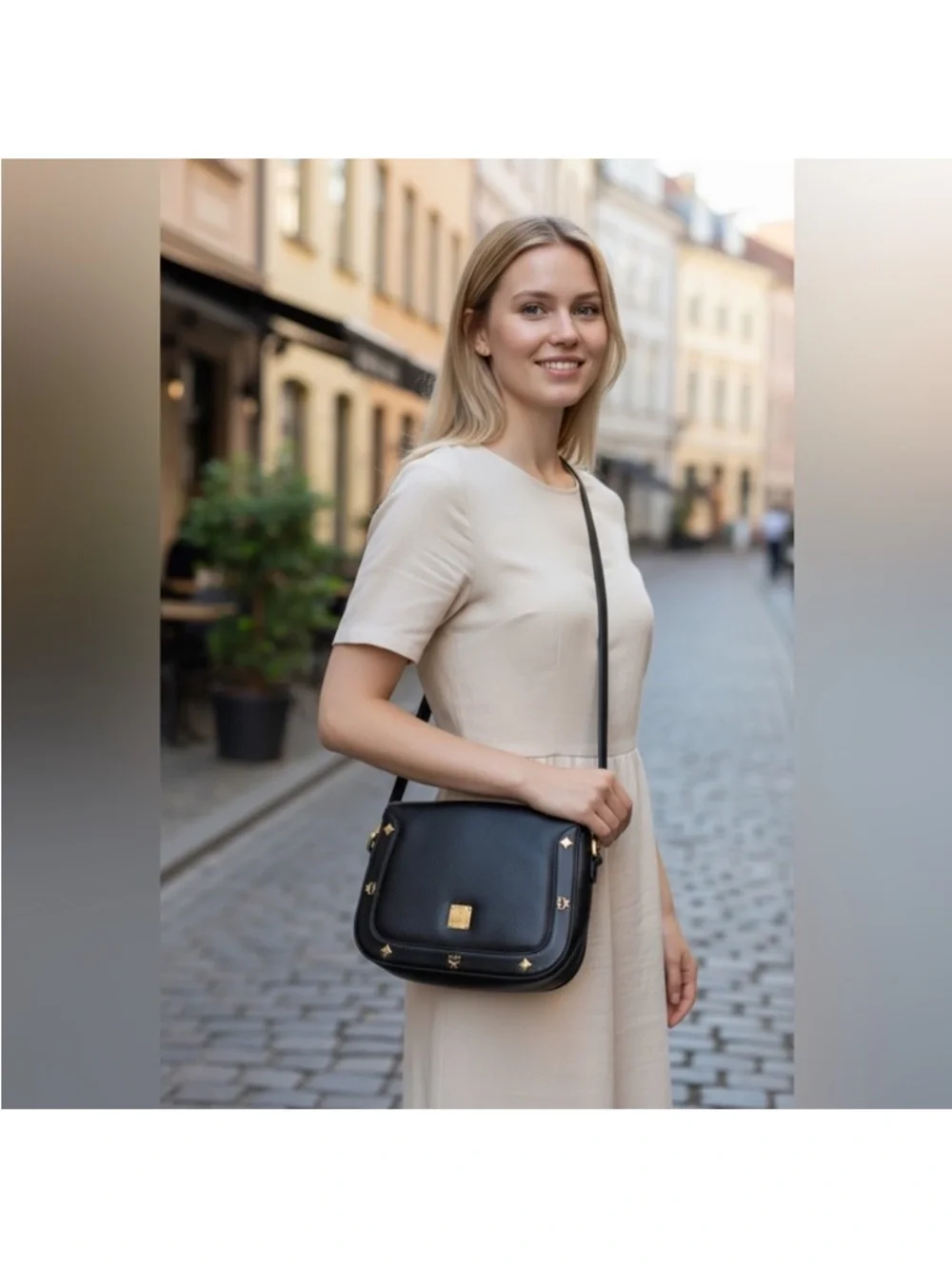 MCM Black Leather Crossbody Bag with Gold Accents - Picture 3 of 15